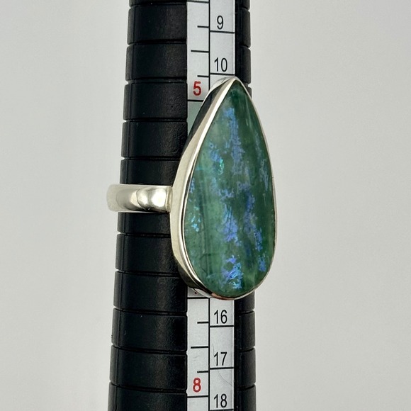 Blue Roman Glass Teardrop Ring Size 6 Pear Shape Statement Ring Sterling Silver - Picture 13 of 14